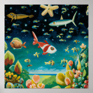Poster Océan fond mer pleine de coraux de poissons coloré