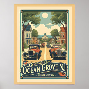 Poster Ocean Grove NJ Vue d'Abbott Ave Style Vintage