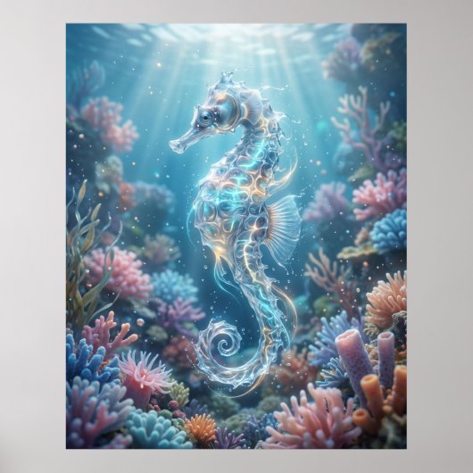 Poster Océan Hippocampe Corail Dérive (Devant)