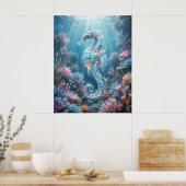 Poster Océan Hippocampe Corail Dérive (Cuisine)