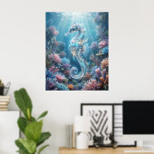 Poster Océan Hippocampe Corail Dérive (Bureau à domicile)