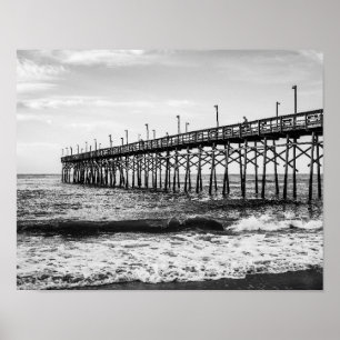 Poster Ocean Isle Fishing Pier Noir et blanc