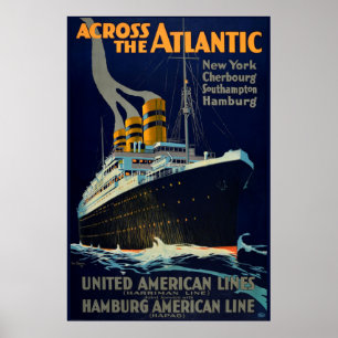 POSTER OCEAN LINER EUROPE AMÉRIQUE