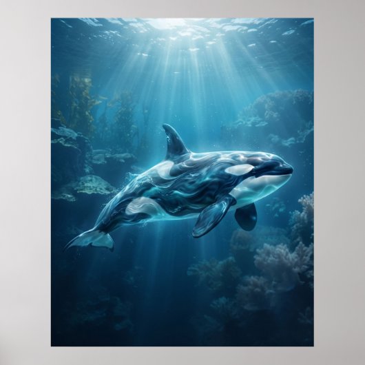 Poster Ocean Orca Arctic Blue Depths (Devant)