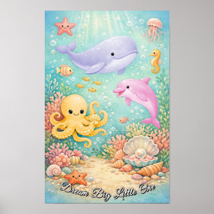 Poster Océan Pastel Baleine Pieuvre Hippocampe Fille Viol