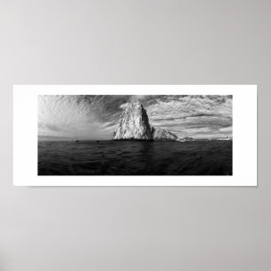 Poster Ocean Rocks Panoramic Photographie noir et blanc
