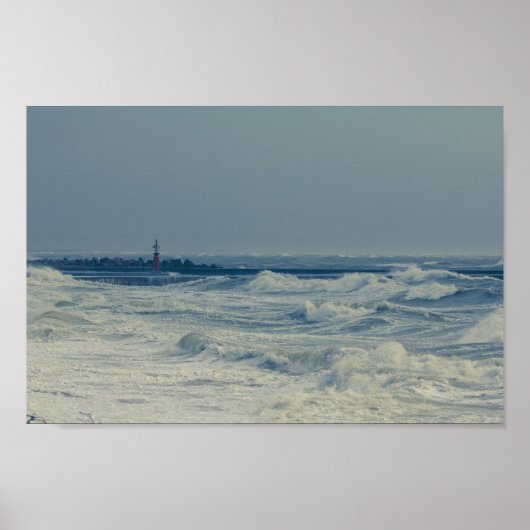 Poster Ocean Sea Waves Stormy Weather Pier (Devant)