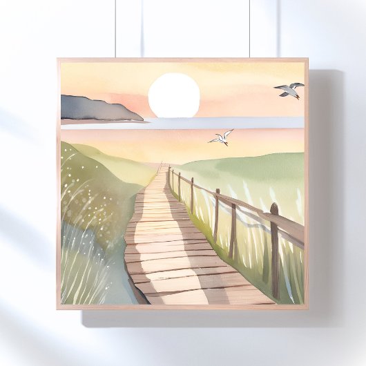 Poster Ocean Stroll | Yellow Sunset Watercolor