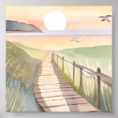 Poster Ocean Stroll | Yellow Sunset Watercolor (Devant)