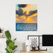 Poster Ocean Sunrise, avec Écriture Verse Matthieu 5:43 (Bureau à domicile)