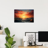 Poster Ocean Sunset (effet de peinture acrylique) Ai Post (Bureau à domicile)