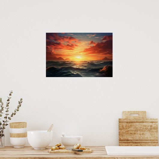 Poster Ocean Sunset (effet de peinture acrylique) Ai Post (Cuisine)