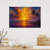 Poster Ocean Sunset Escape - Vibrant Sky with Sailboat (Cuisine)