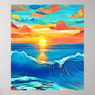 Poster Ocean Sunset Wave Art