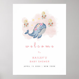 Poster Ocean Sweet Whale Floral Baby shower Bienvenue