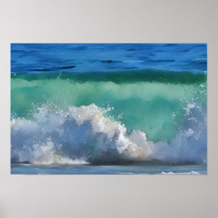 Poster Ocean Wave à Malibu Panorama Watercolor Art