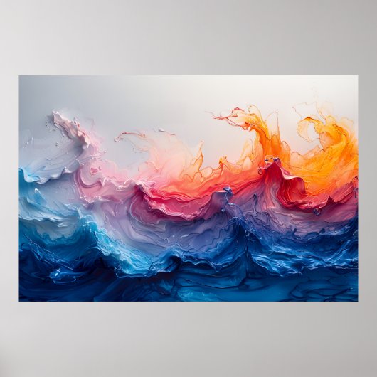 Poster Ocean Wave Fluid Art Sunset Glow Abstract (Devant)