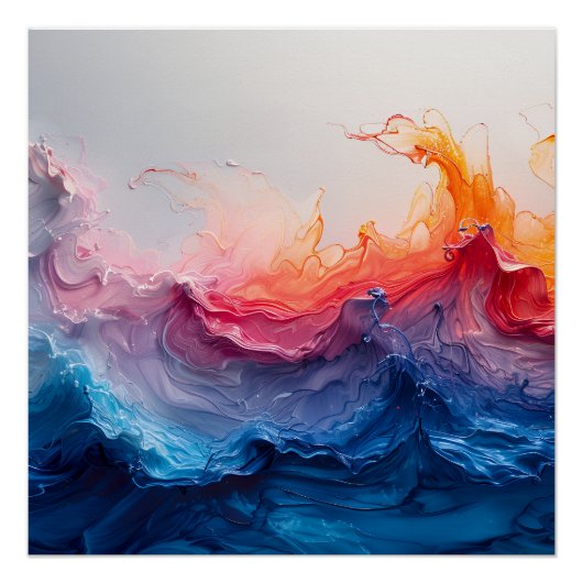 Poster Ocean Wave Fluid Art Sunset Glow Abstract (Devant)