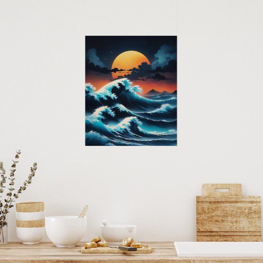 Poster Ocean Wave Sunset Style Asie (Cuisine)