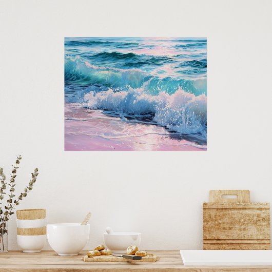 Poster Ocean Waves Crashing on Shoreline (Cuisine)