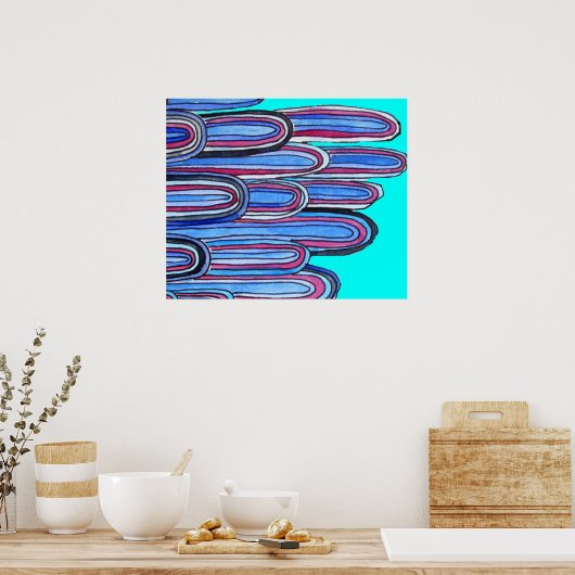 Poster Ocean Waves motif d'art bleu (Cuisine)