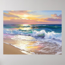Ocean Waves on the Beach in the Sunshine Art