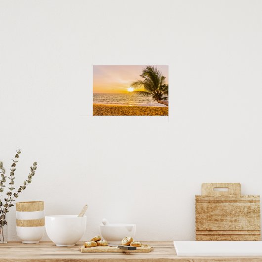 Poster Ocean Waves Palm sur la plage (Cuisine)