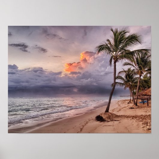 Poster Ocean Waves Sandy Beach Sunset (Devant)