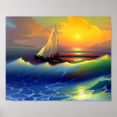 Poster Ocean Waves, voilier et Sunset Reflet (Devant)