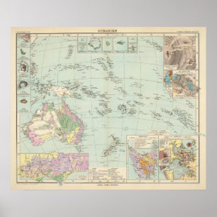 Poster Oceanien - carte d'atlas d'Océanie
