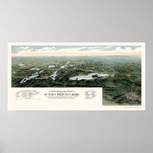 Poster Oconomowoc et Waukesha, carte panoramique de WI -