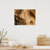 Poster Octant, Boussole Et Télescope Sur Carte Nautique (Cuisine)
