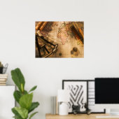 Poster Octant, Boussole Et Télescope Sur Carte Nautique (Bureau à domicile)