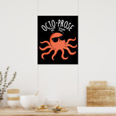 Poster Octo-prose Funny Octopus Pun Dark BG (Cuisine)