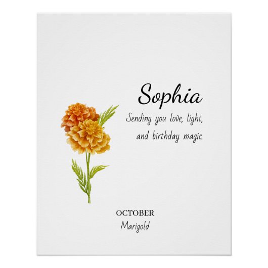 Poster October Marigold Personalized Birthday (Devant)