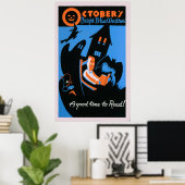 Poster Octobre Lecture Bibliothèque Halloween WPA Vintage (Bureau à domicile)