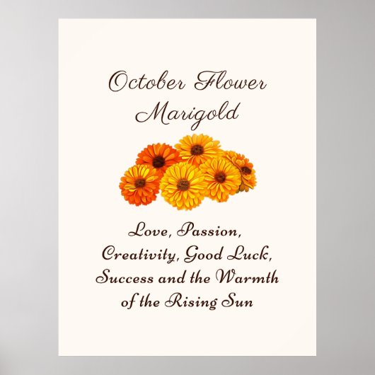 Poster Octobre Mois de naissance Fleur Marigold Elegant (Devant)