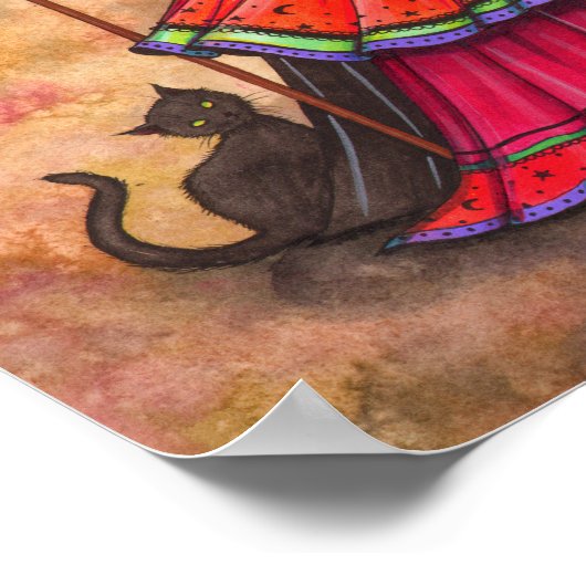 Poster Octobre Moon Witch Chat Halloween Illustration (Coin)