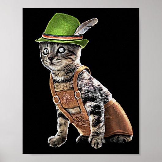 Poster Octobre Parti Chat Bavarois Lederhosen Costume Alp (Devant)