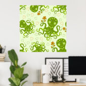 Poster Octopes Vertes Avec Fleurs (Bureau à domicile)
