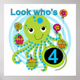 Poster Octopus 4e anniversaire T-shirts et cadeaux