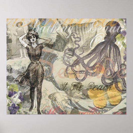 Poster Octopus Beach Vacation (Devant)