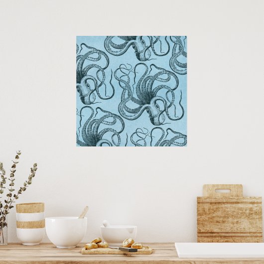 Poster Octopus bleu (Cuisine)