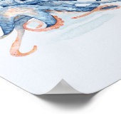 Poster Octopus Bleu Aquarelle Océan Mer Thématique (Coin)