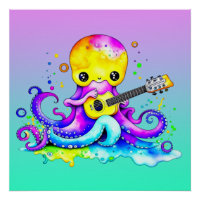 Octopus coloré Jouer de la guitare