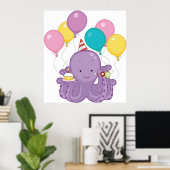 Poster Octopus d'anniversaire avec ballons et cupcake (Bureau à domicile)