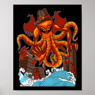 Poster Octopus Japonais Monster Thanksgiving Day Automne 