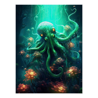 Poster Octopus Mythique Nautique Sous Les Créatures Mer