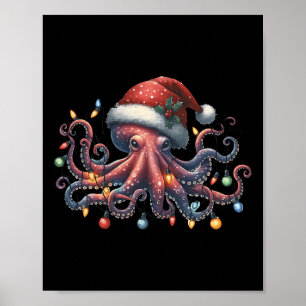 Poster Octopus Père Noël illuminations de Noël Océan Octo