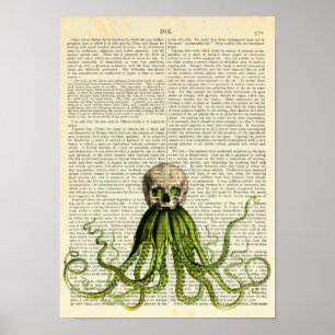 Poster Octopus portant un crâne, gothique, horreur, calam